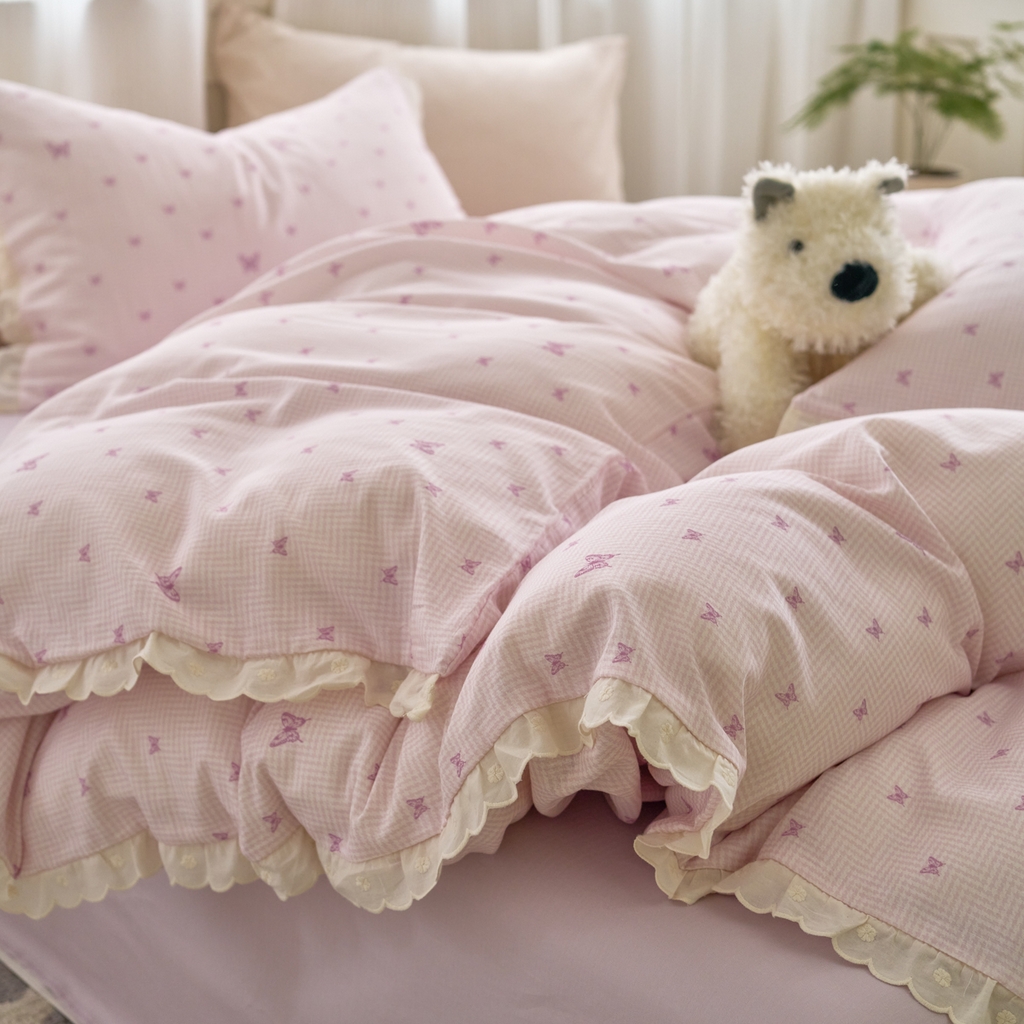 洋铭区（原狠狠爱） 2025新款花边全棉双层纱四件套 心动蝴蝶