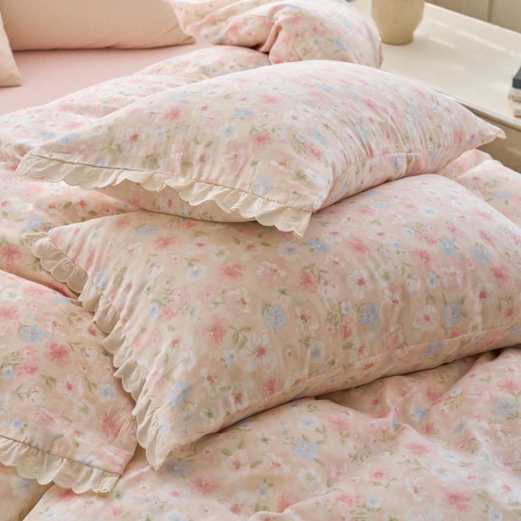 91家纺网 家纺一手货源 找家纺 （总）洋铭区（原狠狠爱） 2025新款花边全棉双层纱四件套