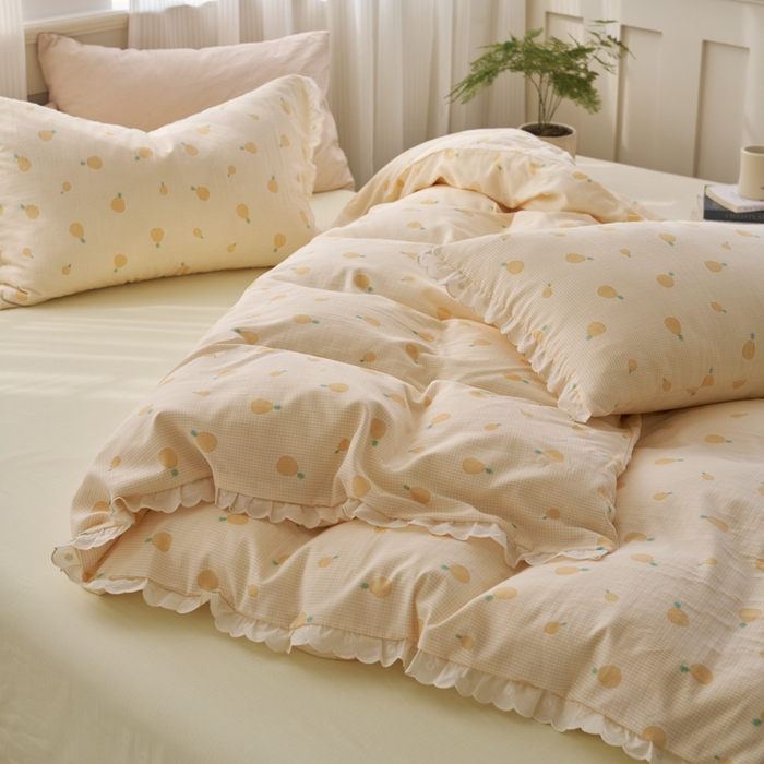 91家纺网 家纺一手货源 找家纺 洋铭区（原狠狠爱） 2025新款花边全棉双层纱四件套 菠萝蜜