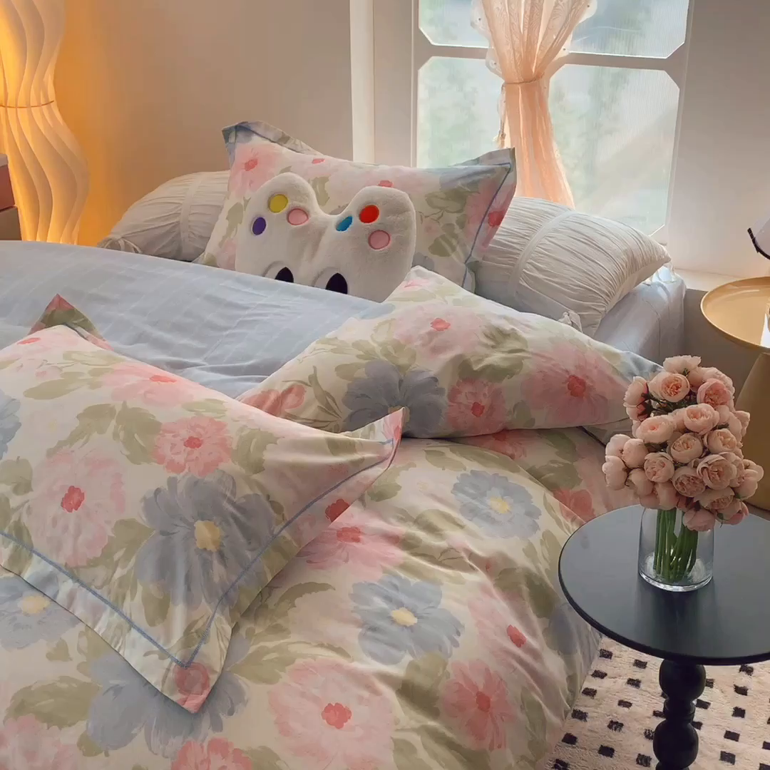 91家纺网 家纺一手货源 找家纺 莱豫家纺 2025新款亲肤舒适小清新印花全棉纯棉四件套-第二批 魅影