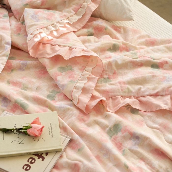 91家纺网 家纺一手货源 找家纺 洋铭区（原狠狠爱） 2025新款A类双层纱双层花边款系列夏被夏凉被空调被 牡丹仙子