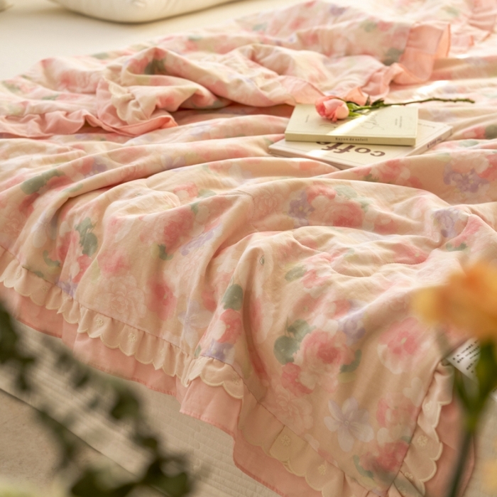 91家纺网 家纺一手货源 找家纺 洋铭区（原狠狠爱） 2025新款A类双层纱双层花边款系列夏被夏凉被空调被 牡丹仙子