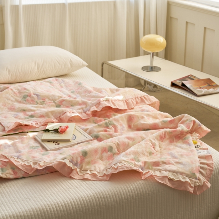 91家纺网 家纺一手货源 找家纺 洋铭区（原狠狠爱） 2025新款A类双层纱双层花边款系列夏被夏凉被空调被 牡丹仙子