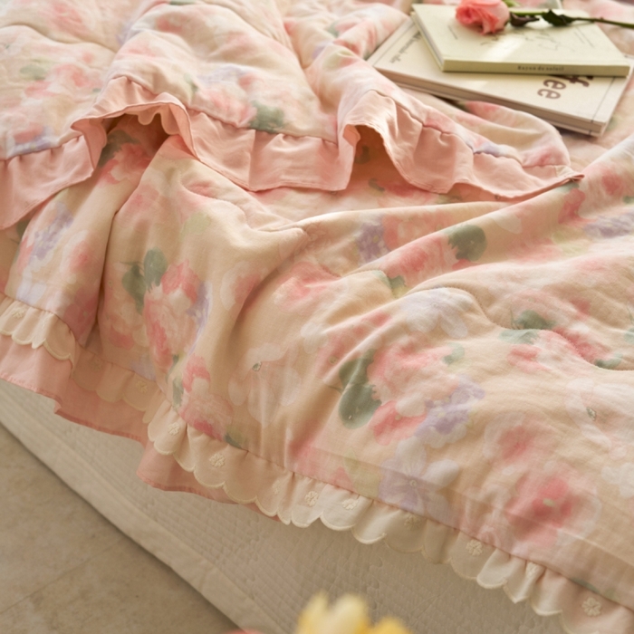 91家纺网 家纺一手货源 找家纺 洋铭区（原狠狠爱） 2025新款A类双层纱双层花边款系列夏被夏凉被空调被 牡丹仙子