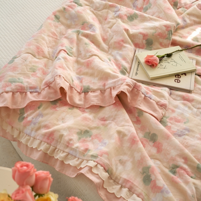 91家纺网 家纺一手货源 找家纺 洋铭区（原狠狠爱） 2025新款A类双层纱双层花边款系列夏被夏凉被空调被 牡丹仙子