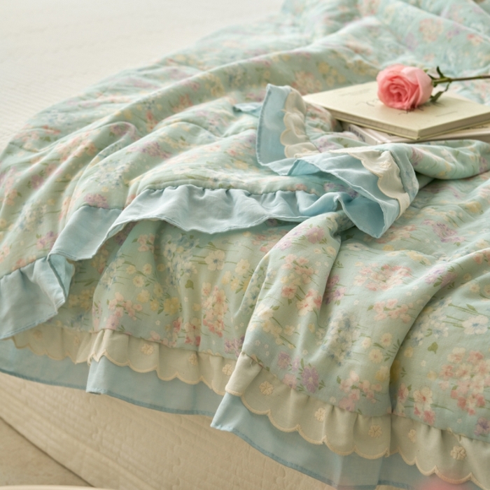 91家纺网 家纺一手货源 找家纺 洋铭区（原狠狠爱） 2025新款A类双层纱双层花边款系列夏被夏凉被空调被 小米兰花