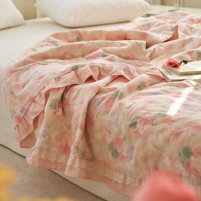 91家纺网 家纺一手货源 找家纺 洋铭区（原狠狠爱） 2025新款A类双层纱双层花边款系列夏被夏凉被空调被 牡丹仙子