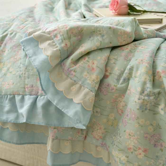 91家纺网 家纺一手货源 找家纺 洋铭区（原狠狠爱） 2025新款A类双层纱双层花边款系列夏被夏凉被空调被 小米兰花