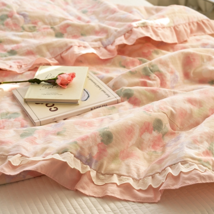 91家纺网 家纺一手货源 找家纺 洋铭区（原狠狠爱） 2025新款A类双层纱双层花边款系列夏被夏凉被空调被 牡丹仙子