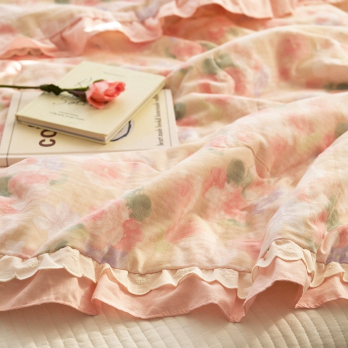 91家纺网 家纺一手货源 找家纺 洋铭区（原狠狠爱） 2025新款A类双层纱双层花边款系列夏被夏凉被空调被 牡丹仙子