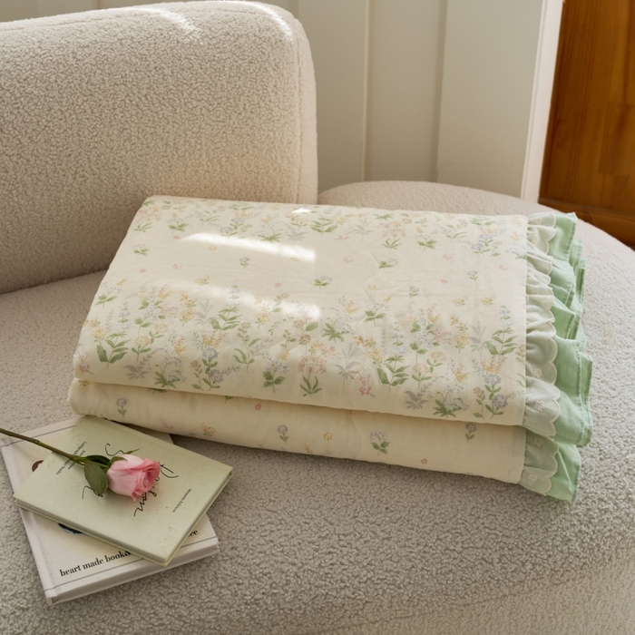 91家纺网 家纺一手货源 找家纺 洋铭区（原狠狠爱） 2025新款A类双层纱双层花边款系列夏被夏凉被空调被 叠拍图