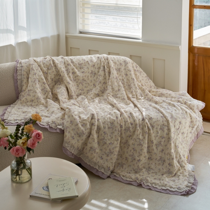 91家纺网 家纺一手货源 找家纺 洋铭区（原狠狠爱） 2025新款A类双层纱双层花边款系列夏被夏凉被空调被 叠拍图