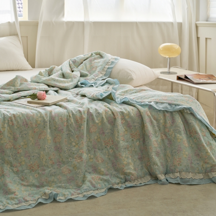 91家纺网 家纺一手货源 找家纺 洋铭区（原狠狠爱） 2025新款A类双层纱双层花边款系列夏被夏凉被空调被 小米兰花