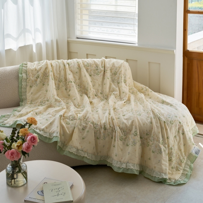 91家纺网 家纺一手货源 找家纺 洋铭区（原狠狠爱） 2025新款A类双层纱双层花边款系列夏被夏凉被空调被 叠拍图