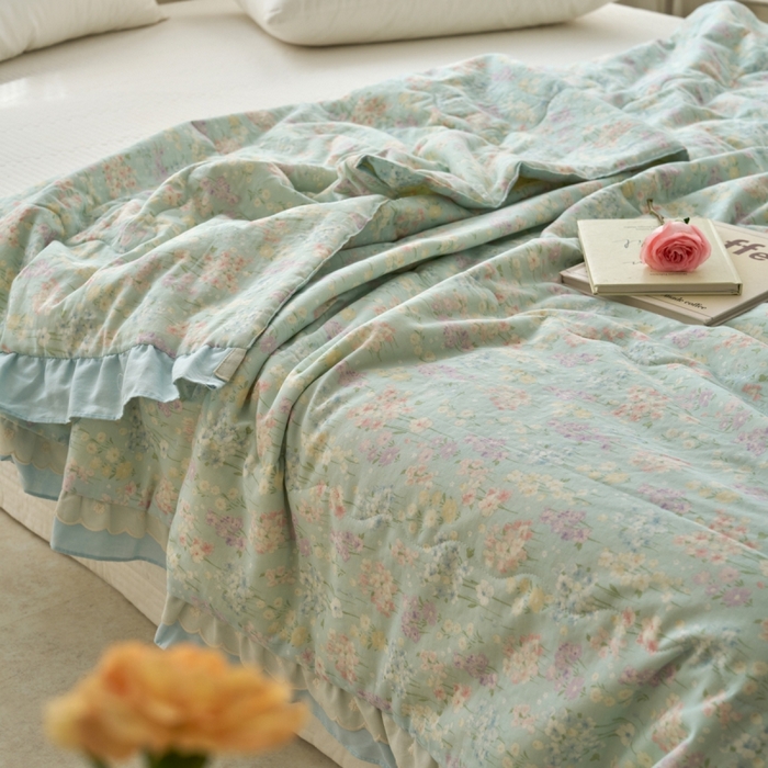 91家纺网 家纺一手货源 找家纺 洋铭区（原狠狠爱） 2025新款A类双层纱双层花边款系列夏被夏凉被空调被 小米兰花