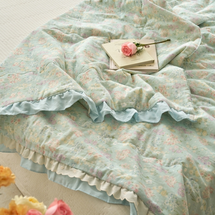 91家纺网 家纺一手货源 找家纺 洋铭区（原狠狠爱） 2025新款A类双层纱双层花边款系列夏被夏凉被空调被 小米兰花