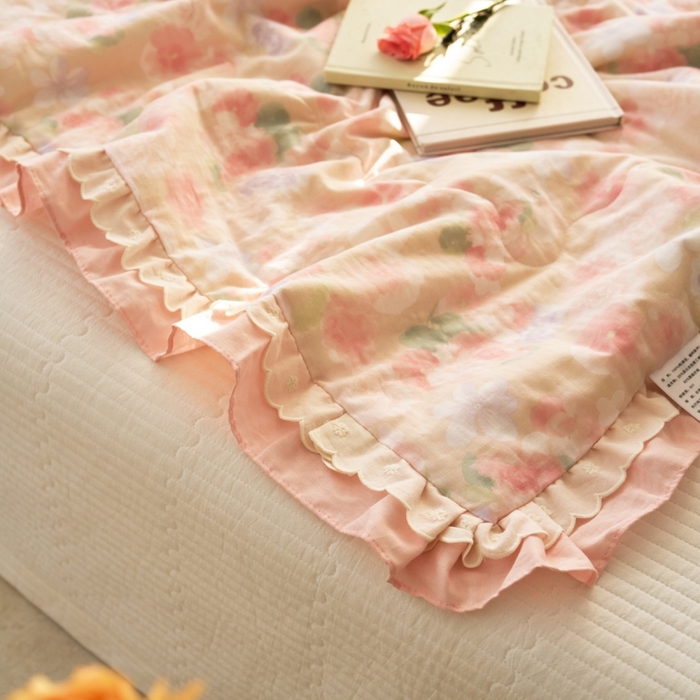 91家纺网 家纺一手货源 找家纺 洋铭区（原狠狠爱） 2025新款A类双层纱双层花边款系列夏被夏凉被空调被 牡丹仙子