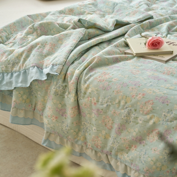 91家纺网 家纺一手货源 找家纺 洋铭区（原狠狠爱） 2025新款A类双层纱双层花边款系列夏被夏凉被空调被 小米兰花