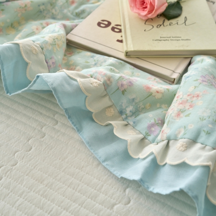 91家纺网 家纺一手货源 找家纺 洋铭区（原狠狠爱） 2025新款A类双层纱双层花边款系列夏被夏凉被空调被 小米兰花