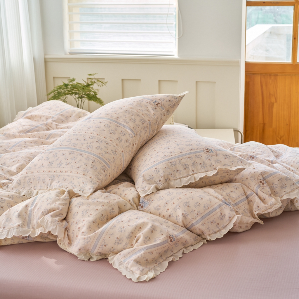 91家纺网 家纺一手货源 找家纺 洋铭区（原狠狠爱） 2025新款花边全棉双层纱四件套 朵朵兰