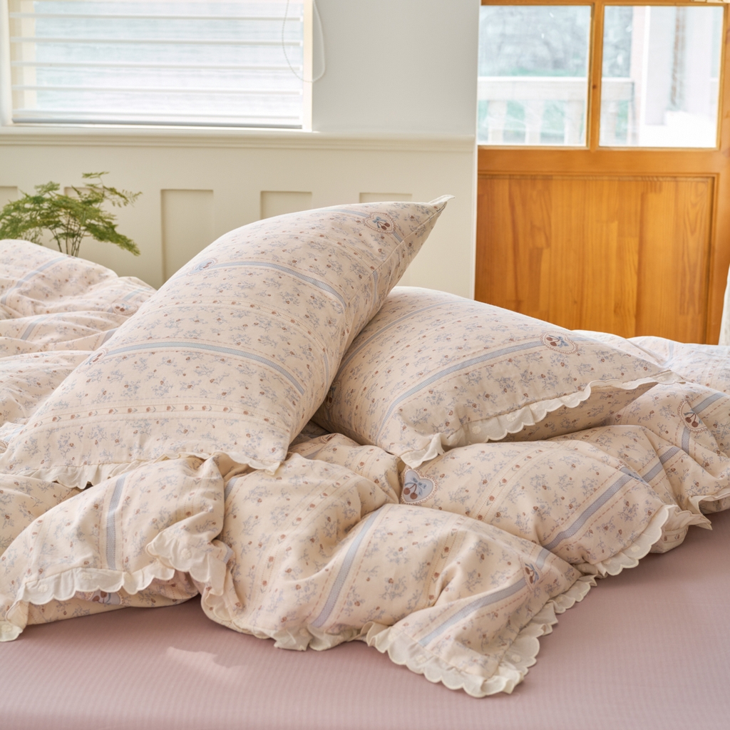 91家纺网 家纺一手货源 找家纺 洋铭区（原狠狠爱） 2025新款花边全棉双层纱四件套 朵朵兰