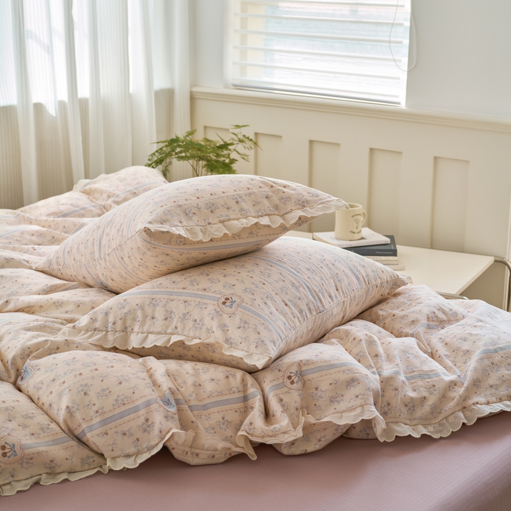 91家纺网 家纺一手货源 找家纺 洋铭区（原狠狠爱） 2025新款花边全棉双层纱四件套 朵朵兰