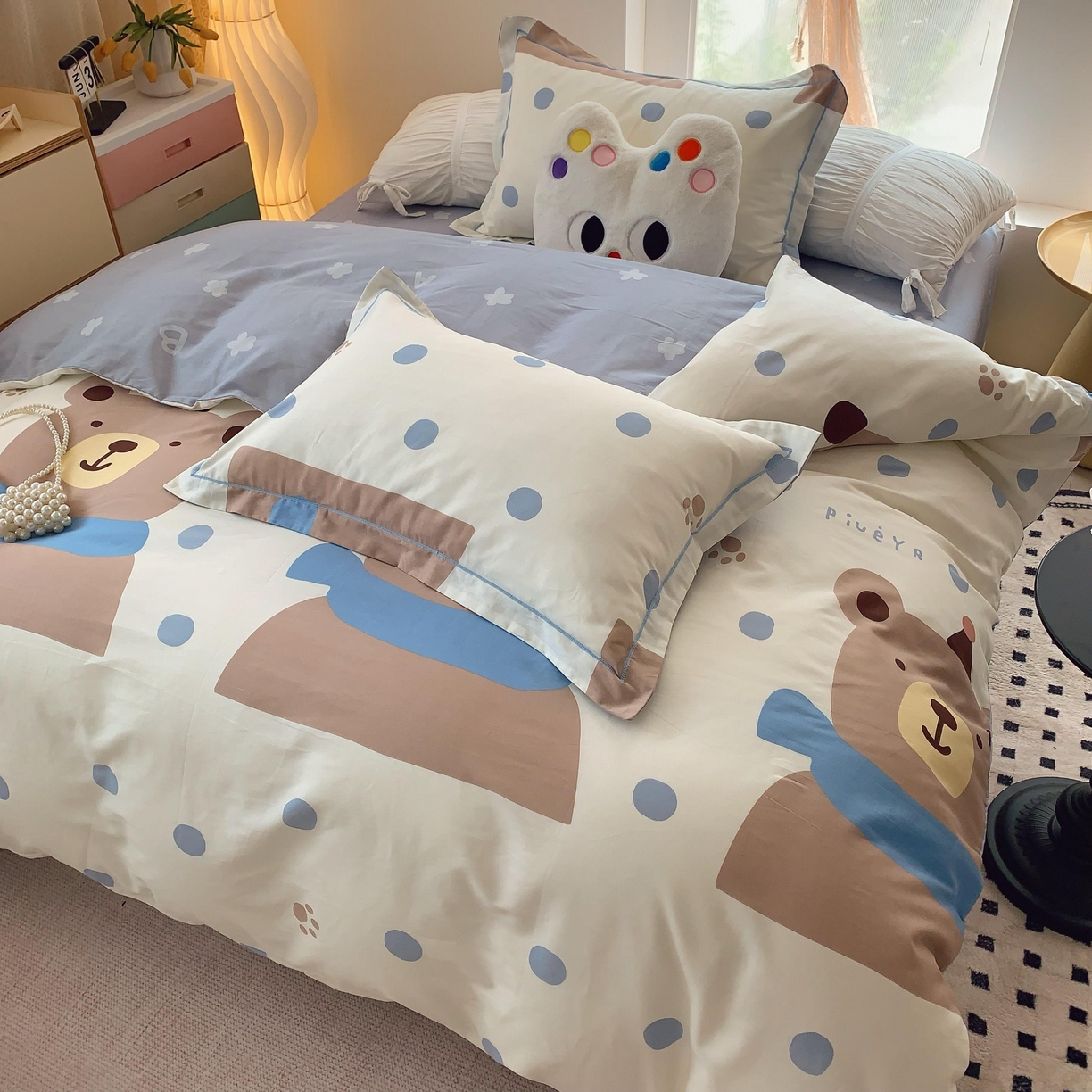 91家纺网 家纺一手货源 找家纺 莱豫家纺 2025新款亲肤舒适小清新印花全棉纯棉四件套-第二批 萌太熊