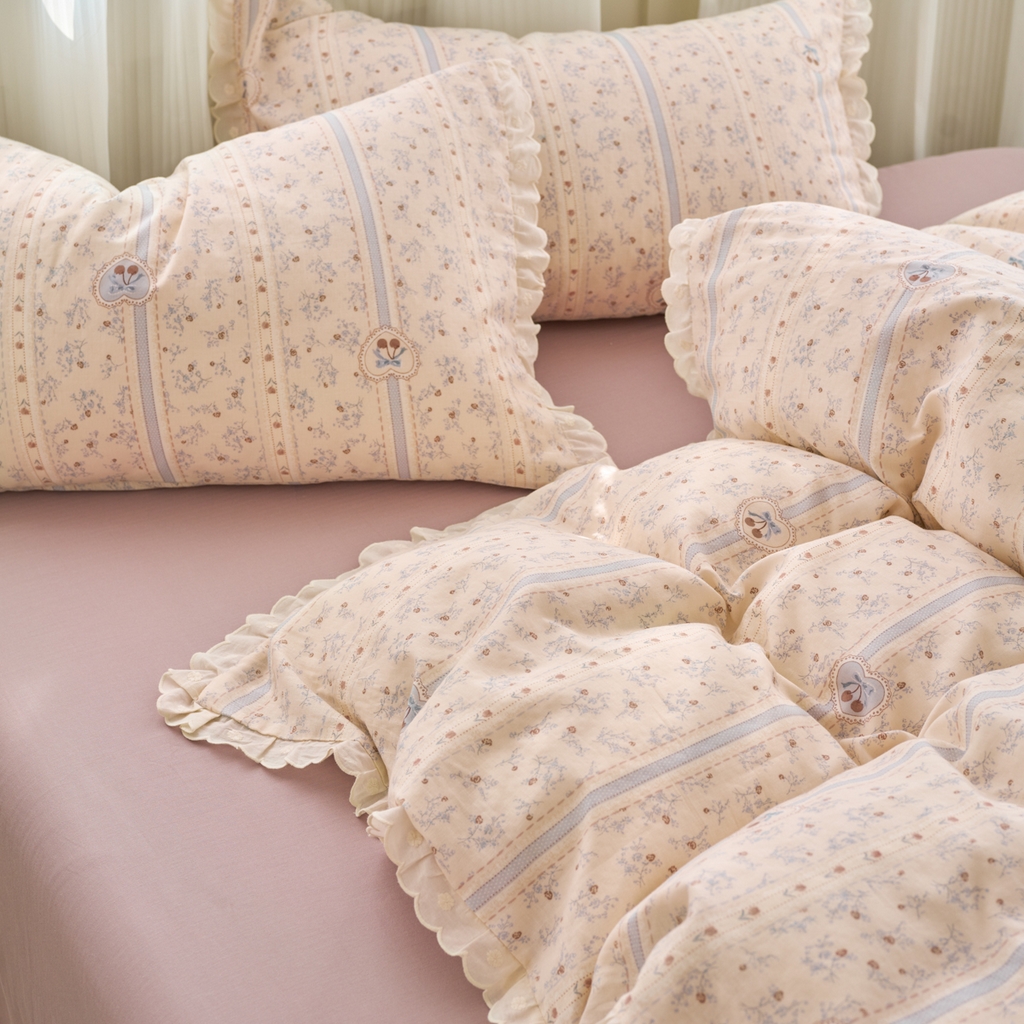 91家纺网 家纺一手货源 找家纺 洋铭区（原狠狠爱） 2025新款花边全棉双层纱四件套 朵朵兰