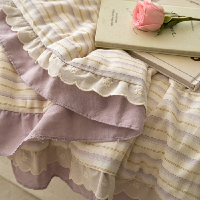 91家纺网 家纺一手货源 找家纺 洋铭区（原狠狠爱） 2025新款A类双层纱双层花边款系列夏被夏凉被空调被 芋泥紫条