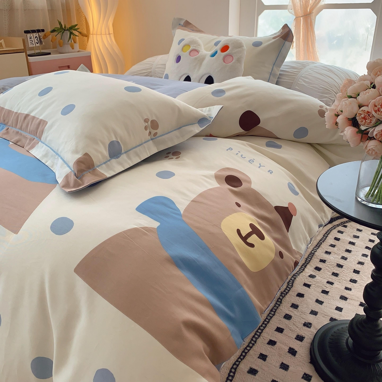 91家纺网 家纺一手货源 找家纺 莱豫家纺 2025新款亲肤舒适小清新印花全棉纯棉四件套-第二批 萌太熊