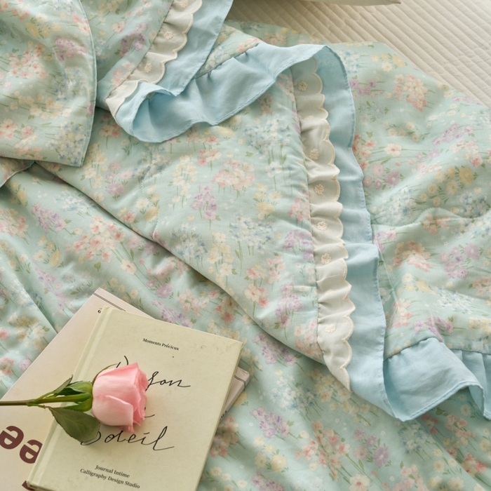 91家纺网 家纺一手货源 找家纺 洋铭区（原狠狠爱） 2025新款A类双层纱双层花边款系列夏被夏凉被空调被 小米兰花