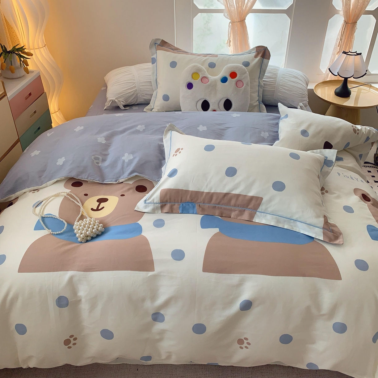 91家纺网 家纺一手货源 找家纺 莱豫家纺 2025新款亲肤舒适小清新印花全棉纯棉四件套-第二批 萌太熊