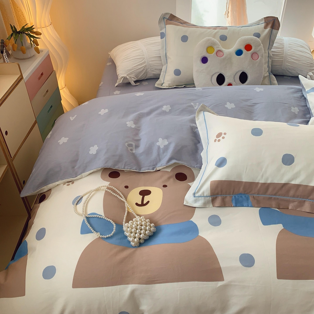 91家纺网 家纺一手货源 找家纺 莱豫家纺 2025新款亲肤舒适小清新印花全棉纯棉四件套-第二批 萌太熊