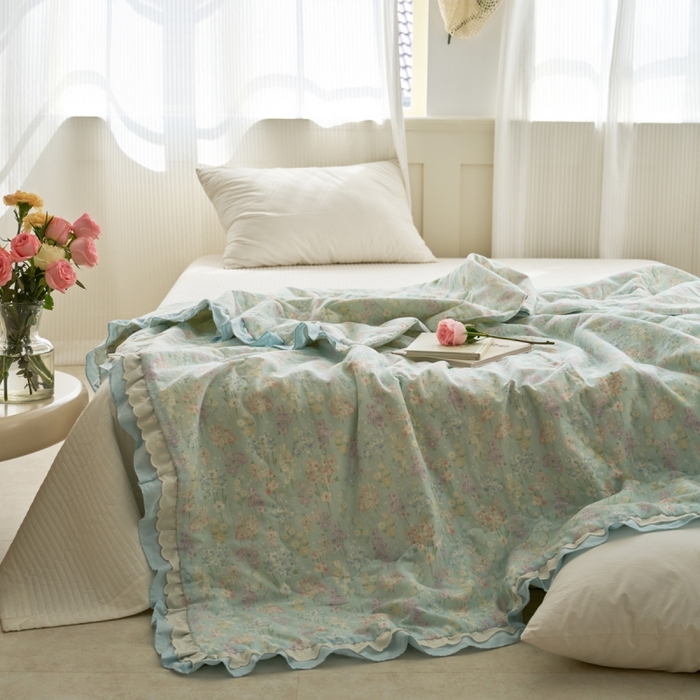 91家纺网 家纺一手货源 找家纺 洋铭区（原狠狠爱） 2025新款A类双层纱双层花边款系列夏被夏凉被空调被 小米兰花