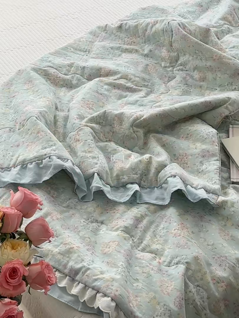 91家纺网 家纺一手货源 找家纺 洋铭区（原狠狠爱） 2025新款A类双层纱双层花边款系列夏被夏凉被空调被 小米兰花