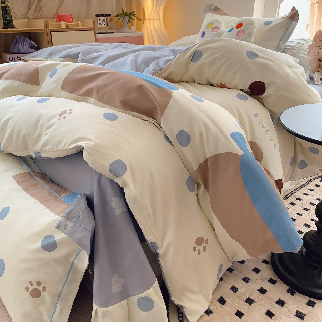 91家纺网 家纺一手货源 找家纺 莱豫家纺 2025新款亲肤舒适小清新印花全棉纯棉四件套-第二批 萌太熊