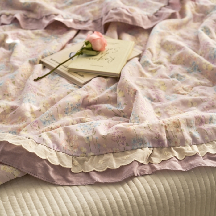 91家纺网 家纺一手货源 找家纺 洋铭区（原狠狠爱） 2025新款A类双层纱双层花边款系列夏被夏凉被空调被 铃木紫花