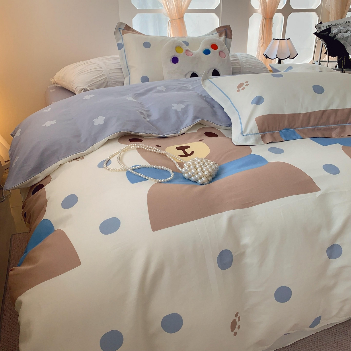 91家纺网 家纺一手货源 找家纺 莱豫家纺 2025新款亲肤舒适小清新印花全棉纯棉四件套-第二批 萌太熊