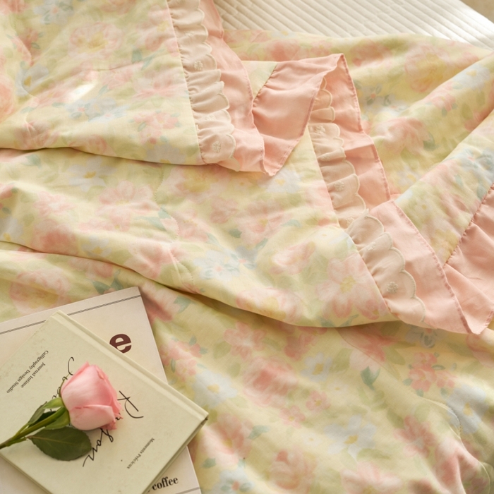 91家纺网 家纺一手货源 找家纺 洋铭区（原狠狠爱） 2025新款A类双层纱双层花边款系列夏被夏凉被空调被 蔷薇花开