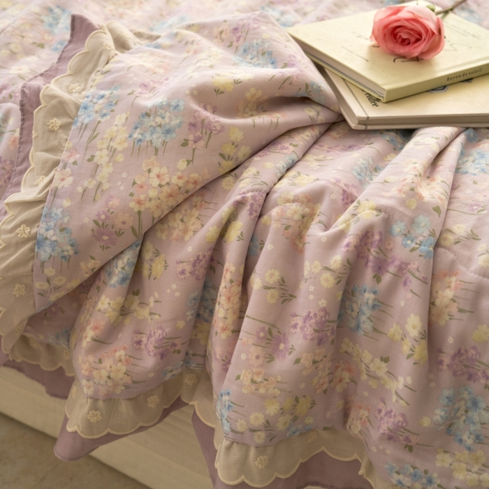 91家纺网 家纺一手货源 找家纺 洋铭区（原狠狠爱） 2025新款A类双层纱双层花边款系列夏被夏凉被空调被 铃木紫花