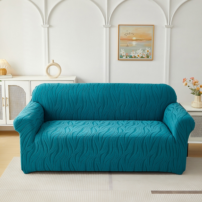 91家纺网 家纺一手货源 找家纺 共鸣沙发套 2025春夏新款水波纹弹力提花全包万能沙发套单沙发套全包款 橄榄绿