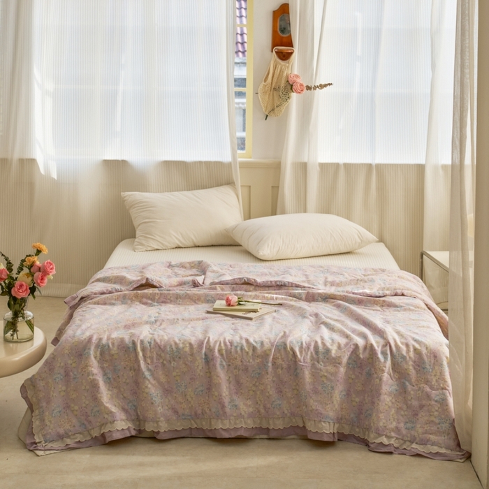 洋铭区（原狠狠爱） 2025新款A类双层纱双层花边款系列夏被夏凉被空调被 铃木紫花