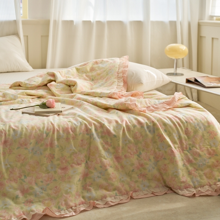 91家纺网 家纺一手货源 找家纺 洋铭区（原狠狠爱） 2025新款A类双层纱双层花边款系列夏被夏凉被空调被 蔷薇花开