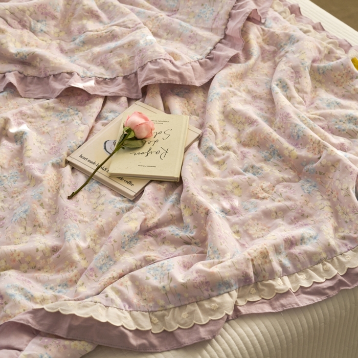 91家纺网 家纺一手货源 找家纺 洋铭区（原狠狠爱） 2025新款A类双层纱双层花边款系列夏被夏凉被空调被 铃木紫花