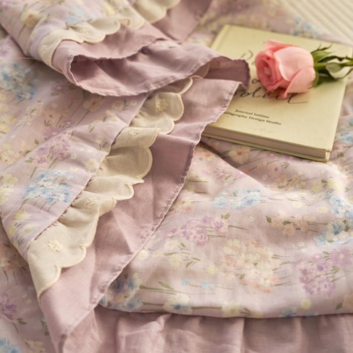 91家纺网 家纺一手货源 找家纺 洋铭区（原狠狠爱） 2025新款A类双层纱双层花边款系列夏被夏凉被空调被 铃木紫花