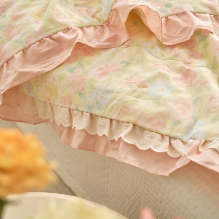 91家纺网 家纺一手货源 找家纺 洋铭区（原狠狠爱） 2025新款A类双层纱双层花边款系列夏被夏凉被空调被 蔷薇花开