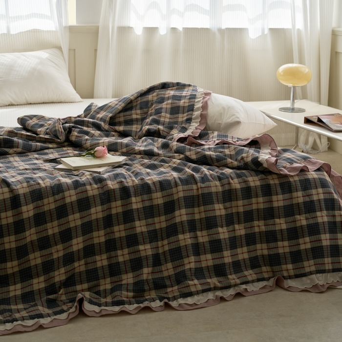 91家纺网 家纺一手货源 找家纺 洋铭区（原狠狠爱） 2025新款A类双层纱双层花边款系列夏被夏凉被空调被 复古小格