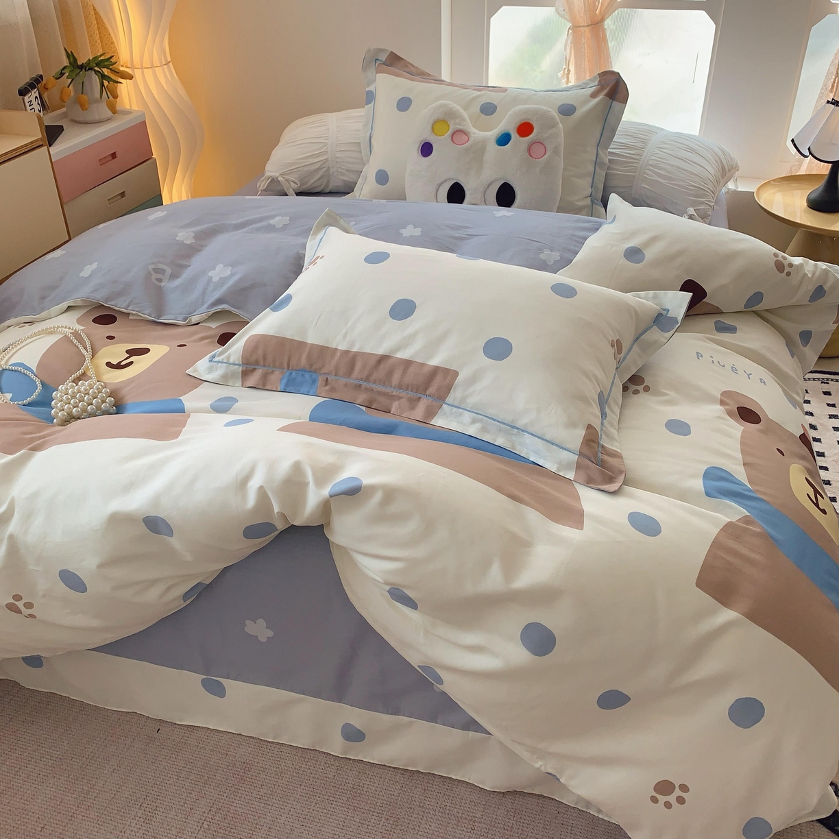 91家纺网 家纺一手货源 找家纺 莱豫家纺 2025新款亲肤舒适小清新印花全棉纯棉四件套-第二批 萌太熊