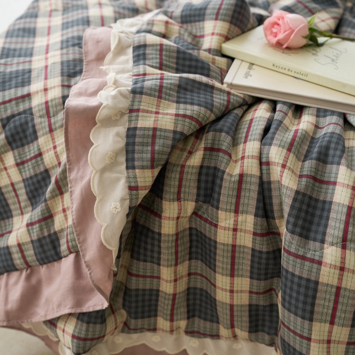 91家纺网 家纺一手货源 找家纺 洋铭区（原狠狠爱） 2025新款A类双层纱双层花边款系列夏被夏凉被空调被 复古小格