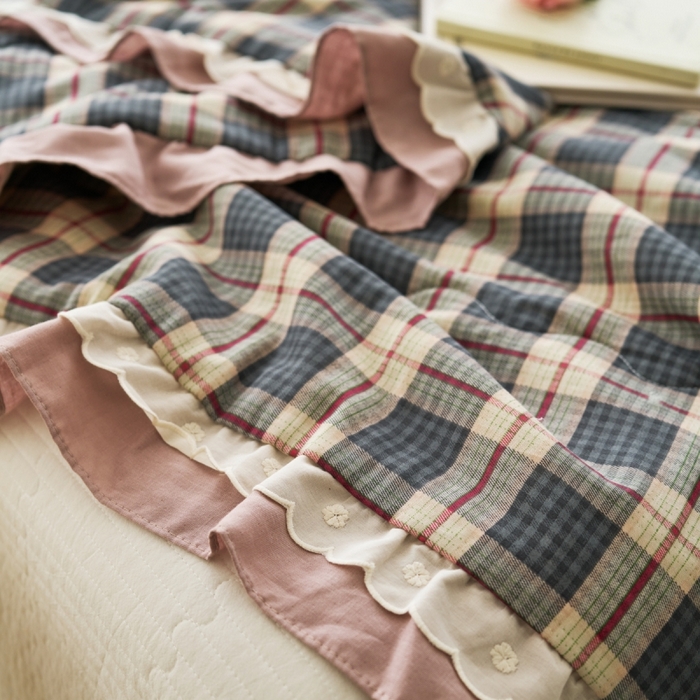 91家纺网 家纺一手货源 找家纺 洋铭区（原狠狠爱） 2025新款A类双层纱双层花边款系列夏被夏凉被空调被 复古小格